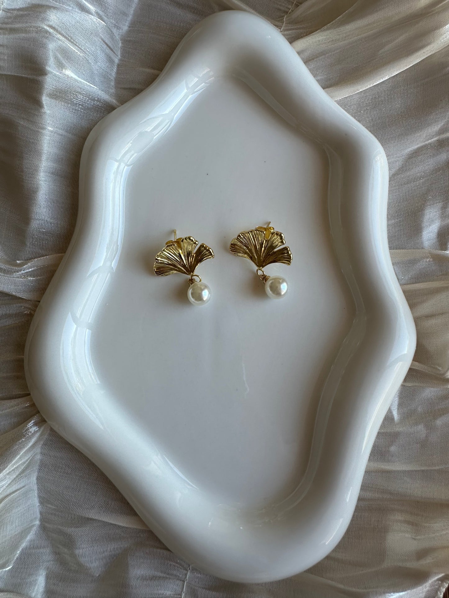 Boucles d'Oreilles Ginkgo Perlé