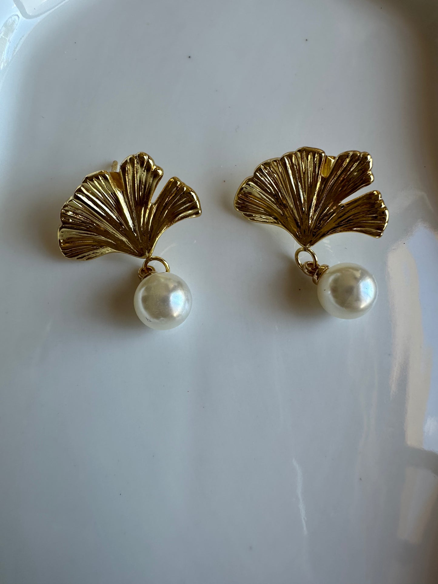 Boucles d'Oreilles Ginkgo Perlé