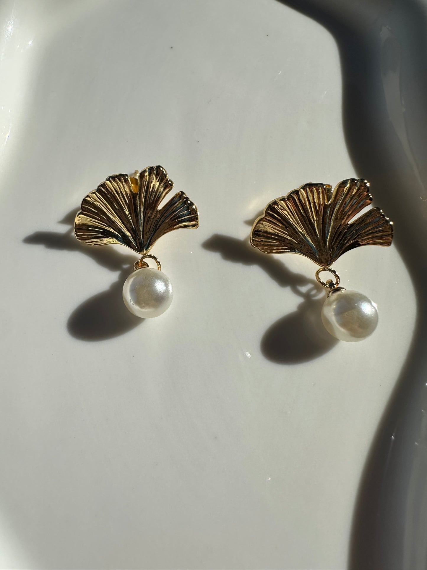 Boucles d'Oreilles Ginkgo Perlé